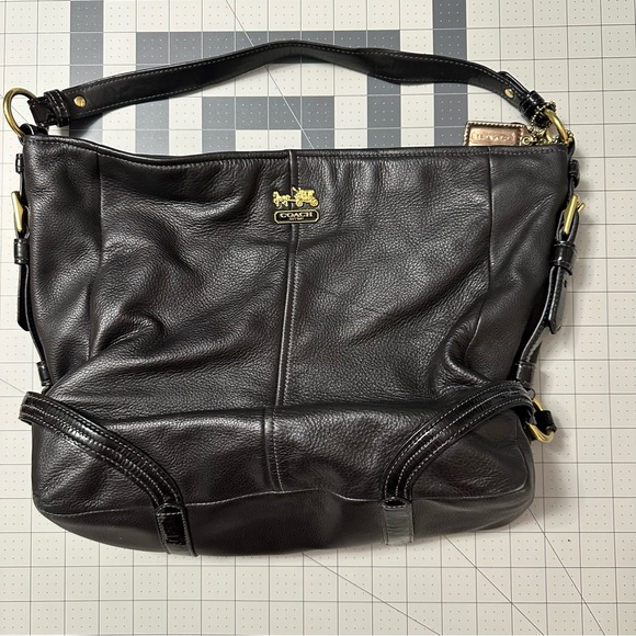 Coach Black Leather Tote with Gold Accents - Picture 1 of 6